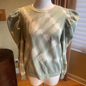 Nicole Miller Olive Tie-Dye Puff Shoulder Sweatshirt